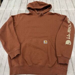 Carhartt Men's Midweight Pullover Hooded Logo Sweatshirt Rust Sz S